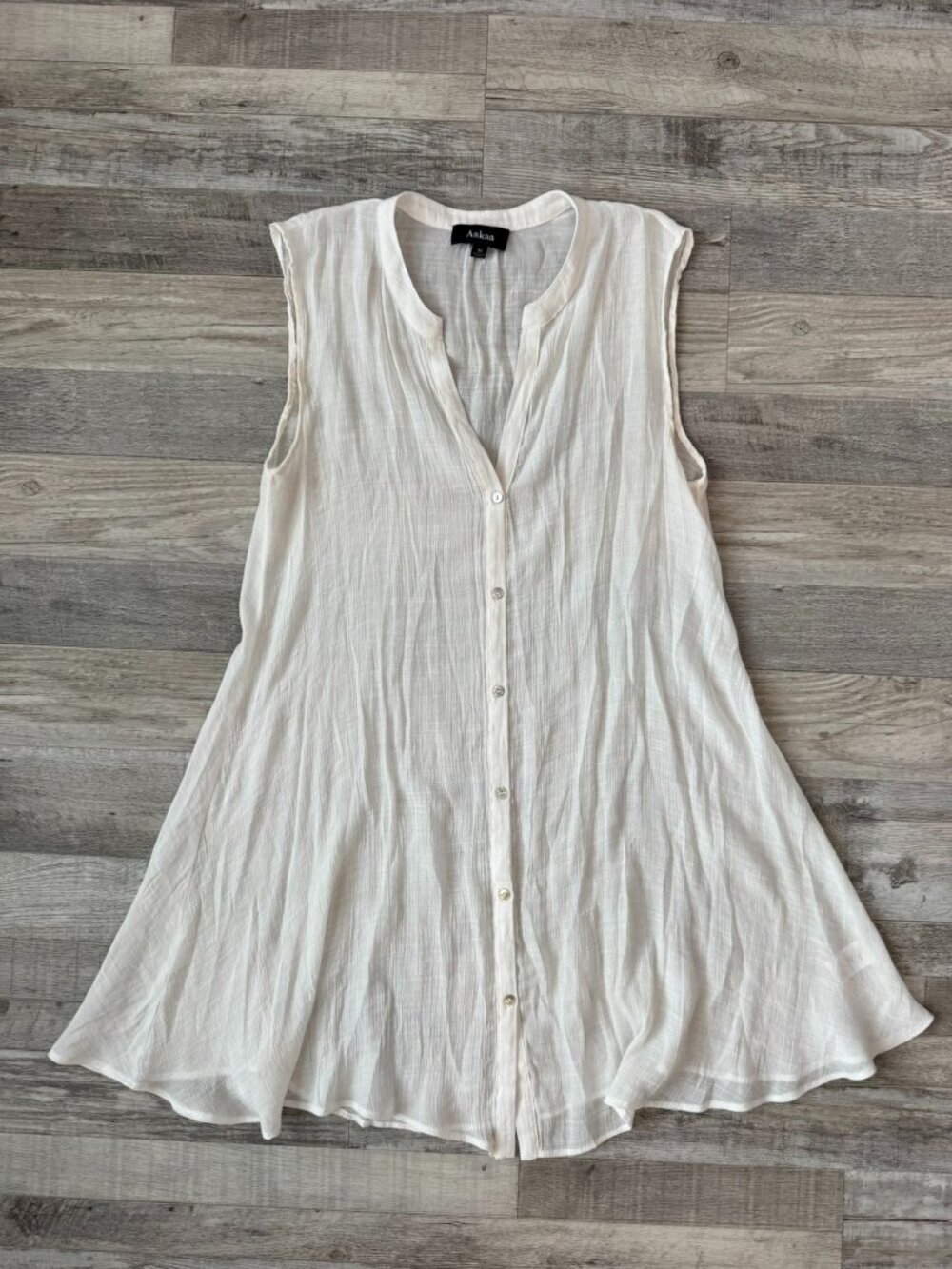Aakaa White Semi Sheer Button Front Sleeveless Tunic/Dress Size Medium O16